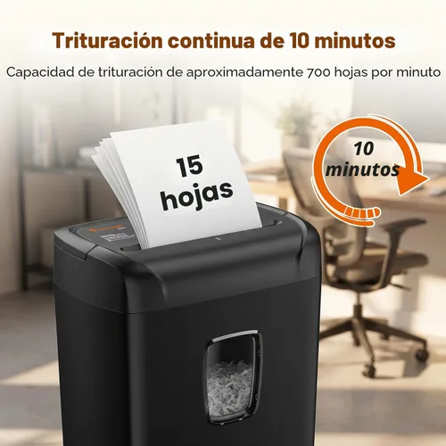 Vista 2 de Bonsaii Trituradora de papel de corte cruzado de 15 hojas para oficina en Negro