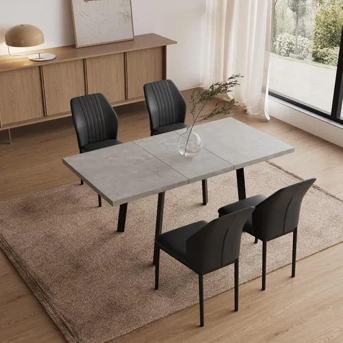 Vista 17 de Zerifevni 47.2"- 62.9" Extendable Dining Table Set of 5 Kitchen Table with 4 Dining Chairs, Modern Gray Wood Grain, Waterproof Scratchproof for