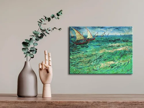 Vista 2 de Wieco Art Impresiones en lienzo de barcos de vela, arte de pared de Van Gogh, famosas pinturas al óleo, reproducción de olas de mar, fotos