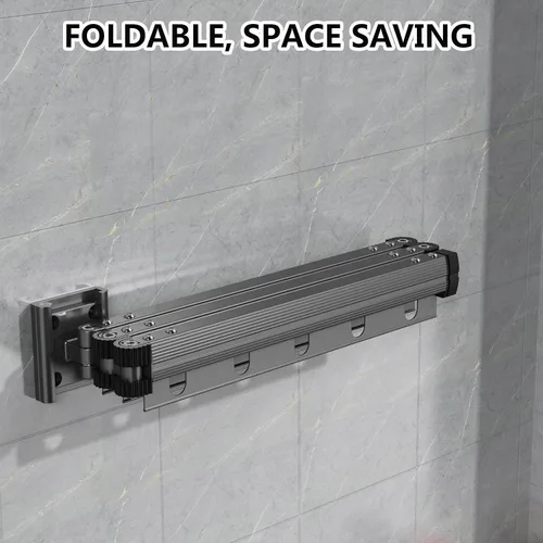 Vista 2 de Estante de secado de ropa plegable para colgar en la pared, estante retráctil de secado de ropa plegable para interiores, ahorro de espacio, estante