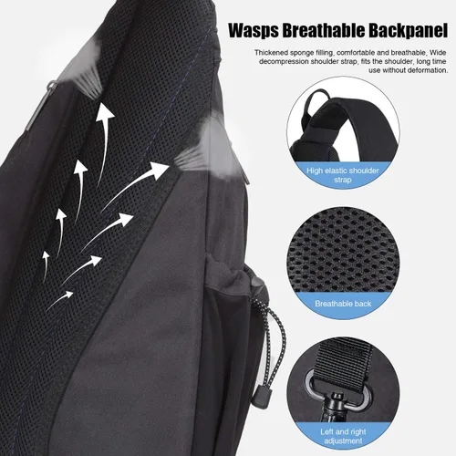 Vista 4 de Hanke Mochila bandolera para hombre, unisex, con un hombro, mochila de viaje, mochila cruzada con puerto USB, versátil y casual