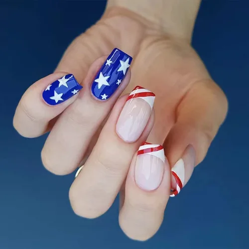 Vista 10 de Uñas largas a presión, uñas postizas cuadradas de punta francesa, uñas acrílicas, punta de ataúd, uñas adhesivas de cobertura completa, uñas