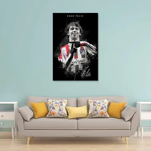 Vista 2 de SERECPIA Póster de Jugador de Fútbol Joao Felix Firmado en Lienzo Arte y Pared Impresión de Cuadro Moderno Decoración de Dormitorio Familiar Oficina