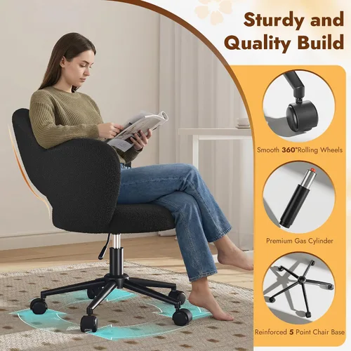 Vista 7 de Homkdom - Silla de escritorio con ruedas, 3.94 pulgadas de grosor, cómoda silla de tocador de pétalos, silla giratoria sin brazos con respaldo