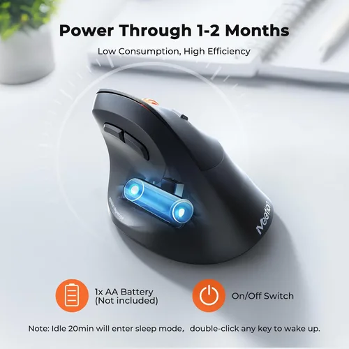 Vista 7 de MEETION Ratón ergonómico inalámbrico, Bluetooth vertical con 3 dispositivos múltiples para Bluetooth (5.3 x 2), 4 DPI 1200-3200 Ergo ratones
