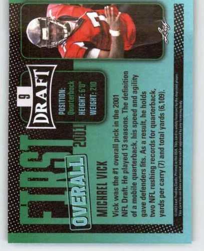 Vista 2 de Cartas coleccionables de fútbol LEAF Draft Gold #9 de Michael Vick 2023