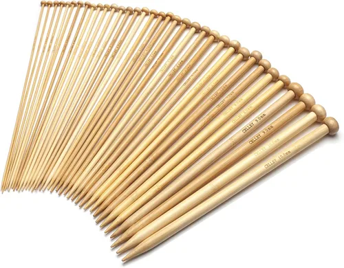 Vista 7 de Juego de agujas de tejer de bambú, agujas de tejer de madera para principiantes, 18 pares de agujas de punto recto de madera recta de un solo punto