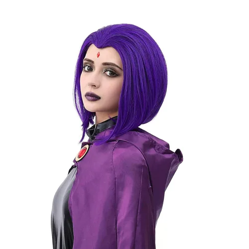 Vista 3 de Peluca Corta Púrpura Cosplay Peluca Corta Bob Púrpura Peluca de Halloween para Disfraces de Mujeres Púrpura/Bob