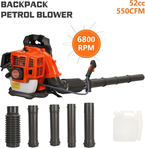 Vista 9 de Vermon Soplador de hojas de mochila, soplador de hojas a gas de 2 tiempos, 52 cc, 6800 RPM, potente soplador de césped para césped, jardín, cuidado