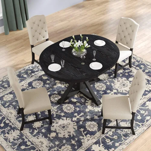 Vista 9 de P PURLOVE Juego de mesa de cocina de 5 piezas, mesa de comedor redonda con estante de almacenamiento y silla para 4 personas, juego de mesa y silla