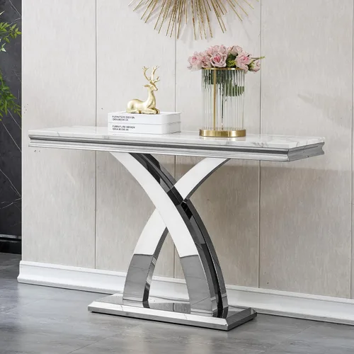 Vista 22 de SSLine Mesa de Centro Rectangular de Mármol Sintético para Sala de Estar, Mesa Central Moderna de Mármol Negro de Lujo con Base de Pedestal Dorada
