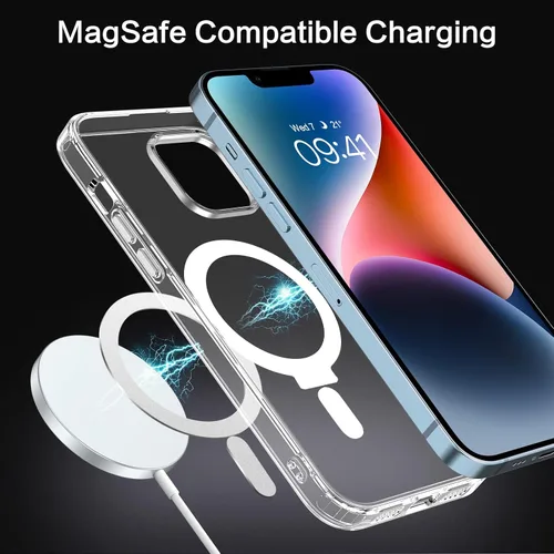 Vista 4 de DUEDUE Funda magnética para iPhone 14, funda para iPhone 13 con soporte invisible [compatible con Magsafe], funda protectora de cuerpo completo