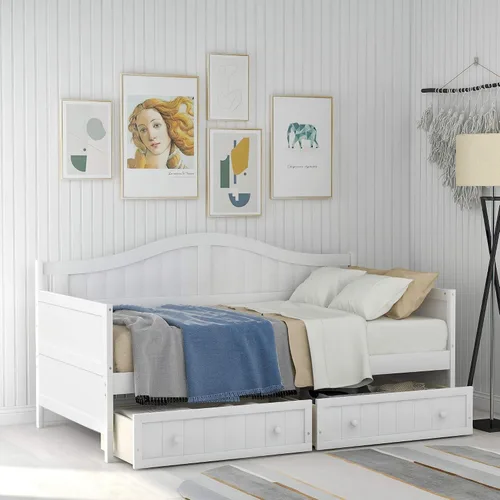 Vista 13 de Harper & Bright Designs Sofá cama individual con cajones de almacenamiento, cama capitanes de madera maciza, tamaño individual, sofá cama, base