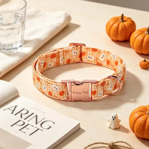 Vista 77 de Aring Pet Collar de algodón, ligero y ajustable, con hebilla de liberación rápida, para perros pequeños, medianos y grandes, para cachorros, S, Hoja