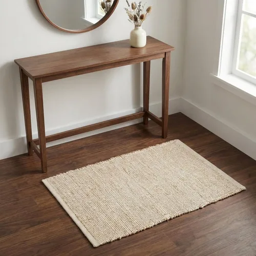 Vista 35 de RedEarth · Alfombra rectangular - 2'x3' de yute natural trenzada con respaldo antideslizante - Alfombra boho tejida a mano para dormitorio, cocina