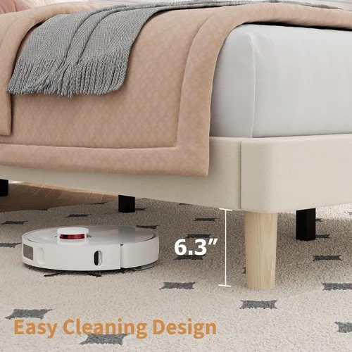 Vista 5 de IDEALHOUSE Base de cama individual con cabecera ajustable, plataforma tapizada de terciopelo, marco de cama tamaño individual, canal vertical Beige