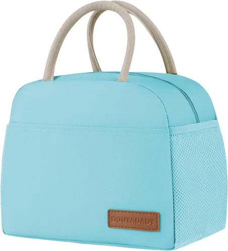 Vista 36 de douyadady Bolsa de almuerzo para mujeres/hombres, fiambrera mujeres/hombres (azul bebé+rayas blancas) Espacioso, ligero, impermeable, resistente