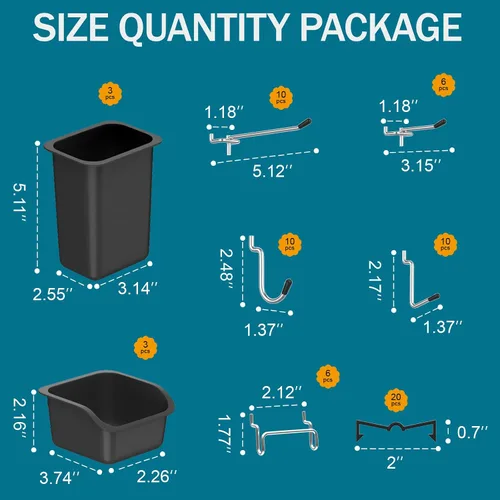 Vista 3 de Kit de Tablero de Clavijas Daanxw, Incluye Tablero y Accesorios, con Ganchos y Contenedores, Organizador de Pared para Oficina, Exhibición de Negro