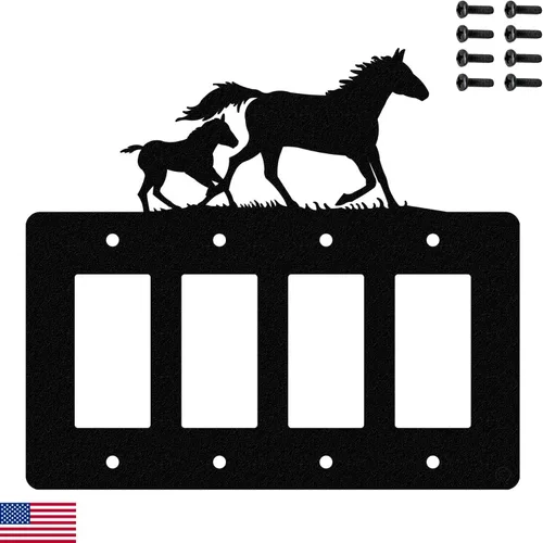 Vista 13 de Mare & Foal - Interruptor de luz de palanca de caballo y placa de pared de una sola banda (Rocker-GFCI) (palanca simple con GFCI (mecedora), negro)