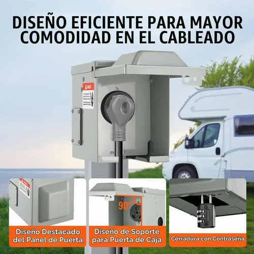 Vista 3 de VEVOR Caja de toma de corriente para RV de 30 amperios, 125/250 voltios, caja de receptáculo para RV exterior cerrada con cerradura, NEMA TT-30R