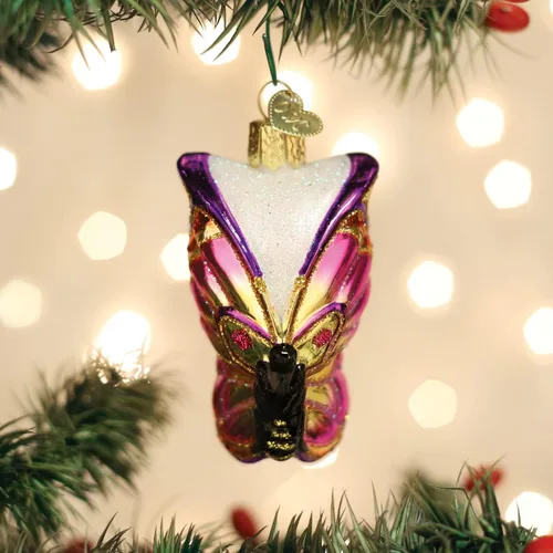 Vista 5 de Old World Christmas - Adorno de mariposa brillante de vidrio soplado para árbol de Navidad