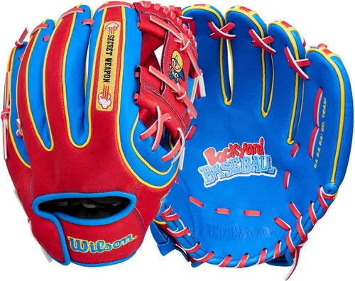 Vista 9 de Wilson A450 Guante de béisbol para adultos + jóvenes + guante Tamaños de 10.75 a 12 pulgadas Lanzamiento derecho + izquierdo Múltiples
