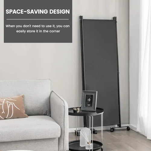 Vista 7 de Giantex Divisor de habitación de 4 paneles con rodillos gris: pantalla de privacidad plegable independiente de 5.7 pies, divisor de pared de 89