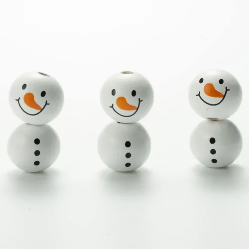 Vista 7 de 100 cuentas de madera de muñeco de nieve de Navidad para manualidades, cuentas de madera de búfalo, cuentas redondas de madera a cuadros, cuentas