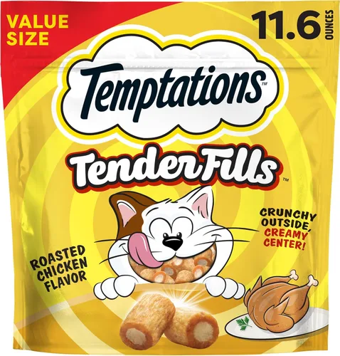 Vista 12 de Temptations Tender Fills - Golosinas crujientes y suaves para gatos adultos, sabor a pollo tostado, bolsa de 2.1 onzas (paquete de 12)