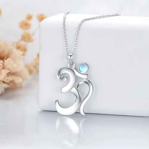 Vista 3 de VINSMOK Om - Collar de piedra lunar para mujer, plata de ley 925, collar de yoga, joyería sánscrita para regalos del día de la madre, regalos