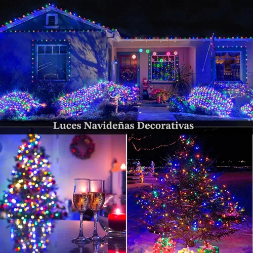Vista 5 de Eueasy Luces de Navidad para exteriores, 1000 luces LED de 344 pies, enchufables, impermeables, con control remoto, 8 modos con temporizador