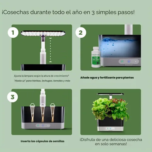Vista 9 de Sistema hidropónico de jardín interior AeroGarden Harvest con luz de cultivo LED y kit de hierbas, con capacidad para hasta 6 cápsulas, color blanco