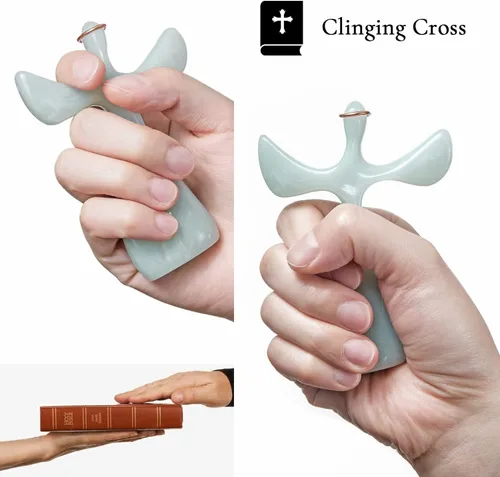 Vista 4 de Cruz de oración, diseño de mano, cómodo para adaptarse a tu mano, regalo cristiano fiel para el hogar o escritorio, meditación y exhibición, resina