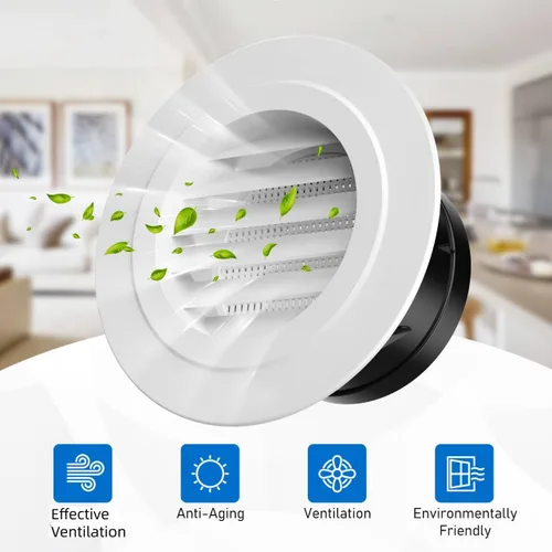 Vista 4 de Hon&Guan Soffit Vent de 4 pulgadas con pantalla de mosca integrada, color blanco, 1 paquete