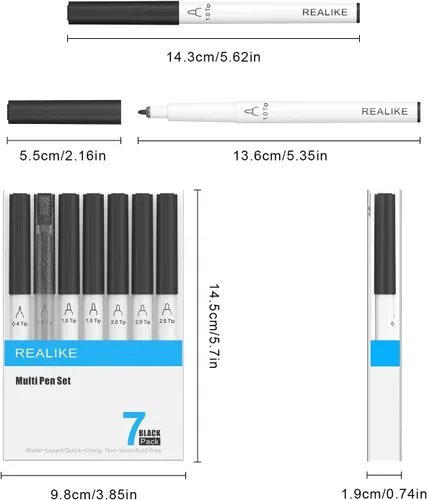 Vista 7 de REALIKE - Bolígrafos variados para Cricut Maker 3/Maker 4/Maker/Explore 3/4/Air 2/Air, juego de 7 bolígrafos negros, incluye bolígrafo de punta