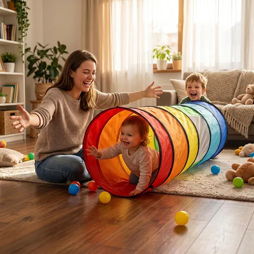 Vista 2 de Tienda de campaña de túnel de juego para niños pequeños, colorido juguete de túnel de gateo desplegable para bebés o mascotas, regalo plegable