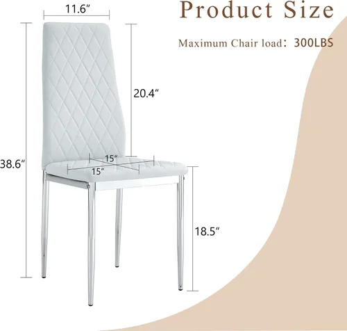 Vista 2 de Juego de 8 sillas de comedor modernas, sillas de cocina tapizadas minimalistas con respaldo alto, sillas laterales sin brazos con patas de metal