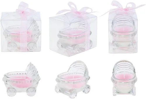 Vista 2 de Lunaura 12 velas perfumadas de cristal rosa en polvo para bebé, vela de cera de palma, regalos de baby shower, acento decorativo, decoración