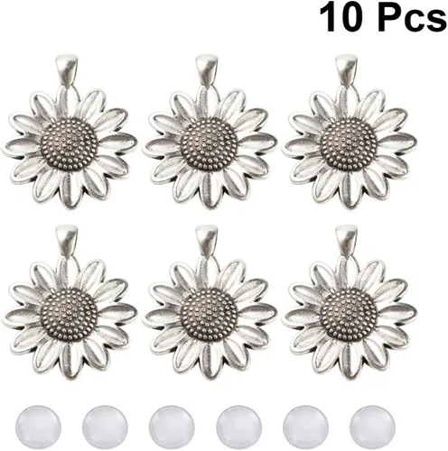 Vista 2 de EXCEART Bandeja colgante de flores retro con cabujones de cristal transparente, aleación de zinc, dijes vintage para manualidades, 1.37 pulgadas