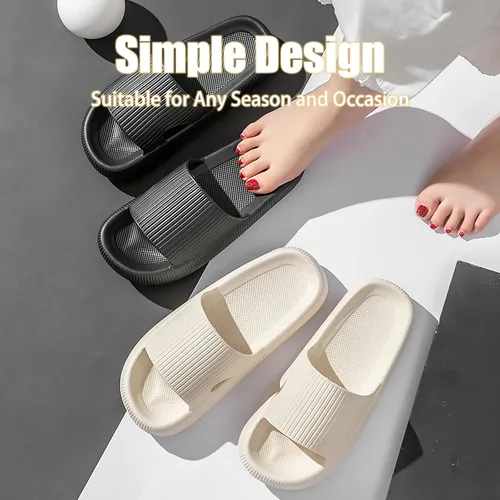 Vista 6 de rosyclo Pantuflas con sensación de nube para mujeres y hombres, pantuflas acolchadas para la ducha, sandalias de baño, máxima comodidad, ligeras