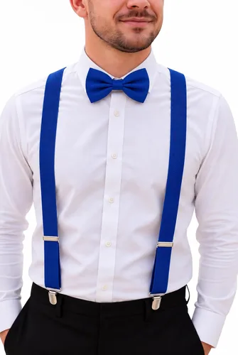 Vista 9 de Juego de tirantes y pajarita para hombre, tirantes ajustables en Y con pajarita a juego para bodas y uso formal Negro