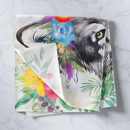 Vista 2 de Erosebridal Tapices de Husky tamaño mediano de 59 x 59 pulgadas, tapiz de acuarela con diseño de flores, bonito tapiz de cachorro, para colgar