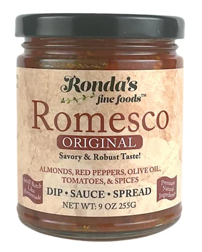 Vista 8 de Spicy Romesco by Ronda's Fine Foods Sumerge, salsa, untar Tarro de 9.0 onzas Gourmet, lote pequeño Almendras, aceite de oliva puro