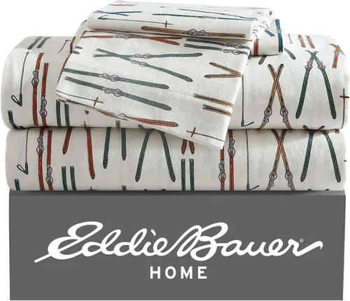 Vista 19 de Eddie Bauer - Sábanas individuales, juego de ropa de cama de franela de algodón, cepillada para mayor suavidad, decoración acogedora para el hogar