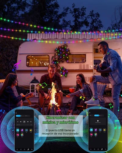 Vista 4 de Luces de Hadas Inteligentes Paquete de 2 Total 66 Pies 200 Luces LED de Cadena Parpadeantes con Control Remoto y APP, Luces de Árbol de Navidad USB