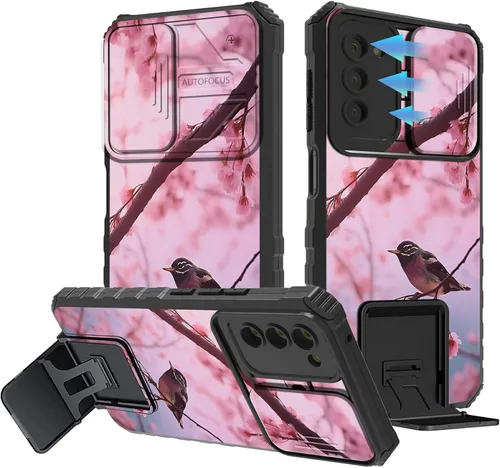 Vista 86 de Funda para Samsung Galaxy A13 5G/4G/A04S, Galaxy A13 5G con cubierta de cámara deslizante, funda de doble capa integrada con función atril