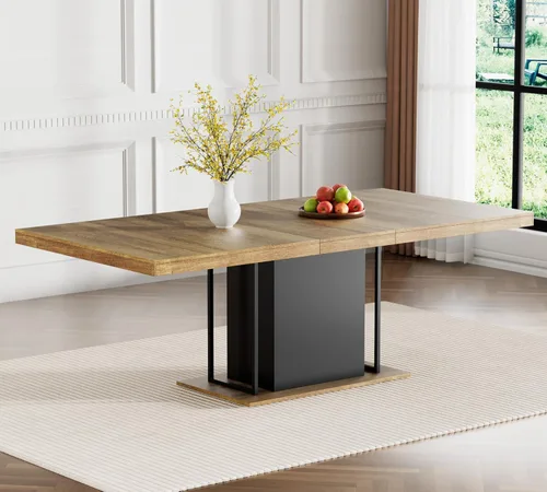 Vista 10 de Mesa de comedor extensible de 62.99 a 78.7 pulgadas para 6, 8 y 10, moderna mesa expandible de cocina de madera de granja, mesas de conferencias