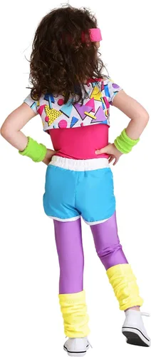 Vista 3 de Toddler Girls 80s Work It Out Halloween Costume Retro Baby Outfit with Leotard, Crop Top, Leggings, Shorts, & Accessories