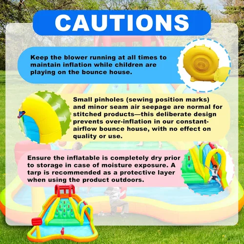 Vista 9 de WELLFUNTIME Parque Inflable de Toboganes de Agua Doble, Casa de Rebote con Pistola de Agua de Arco, Castillo Hinchable con Soplador de Aire