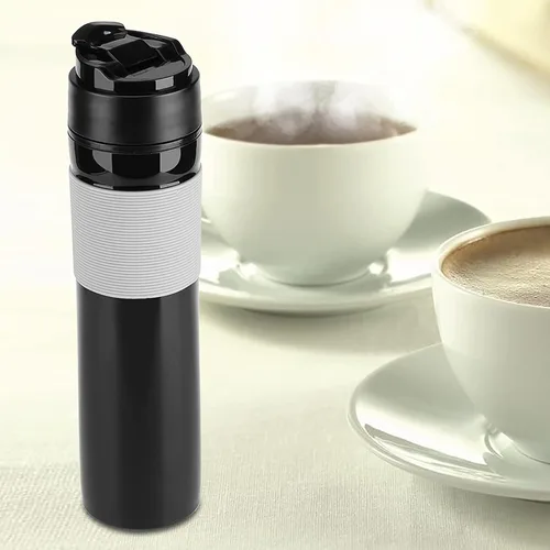 Vista 6 de Botella de café portátil de 11.8 fl oz, mini cafetera de café, cafetera de viaje, vaso de viaje. Equipado con protector contra salpicaduras, goma